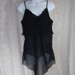 Sexy Fantasies Black, Chemise Nightgown, Sheer Chiffon, Tiered Ruffles, Size S